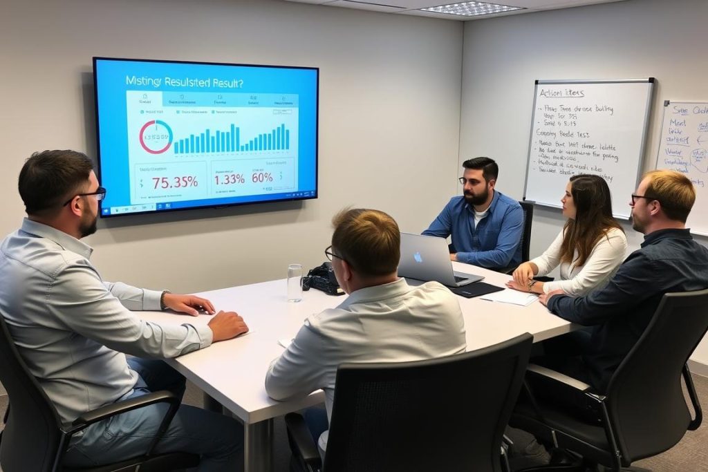 IT disaster recovery team reviewing test results and improvement opportunities