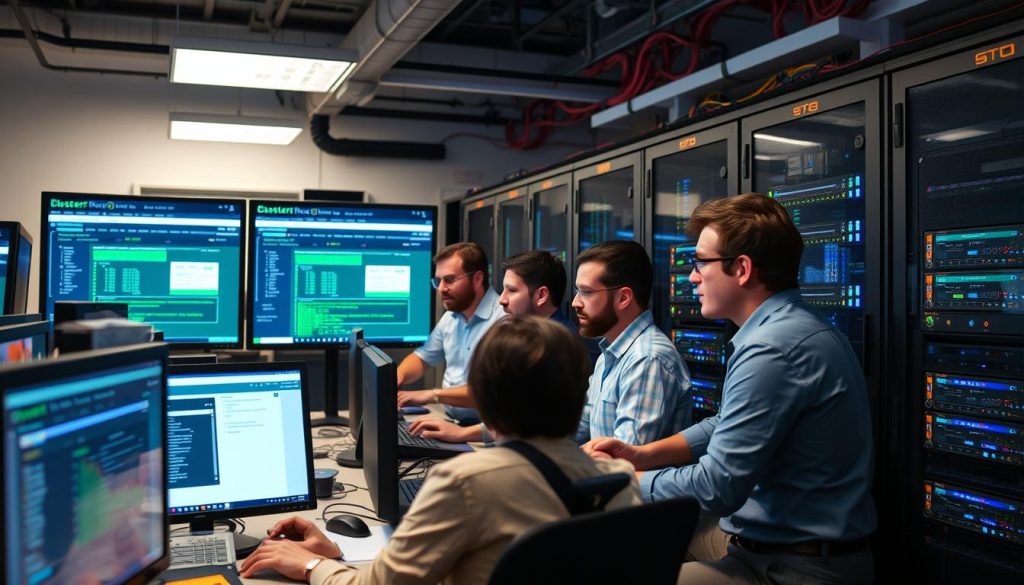 IT team conducting disaster recovery testing exercise