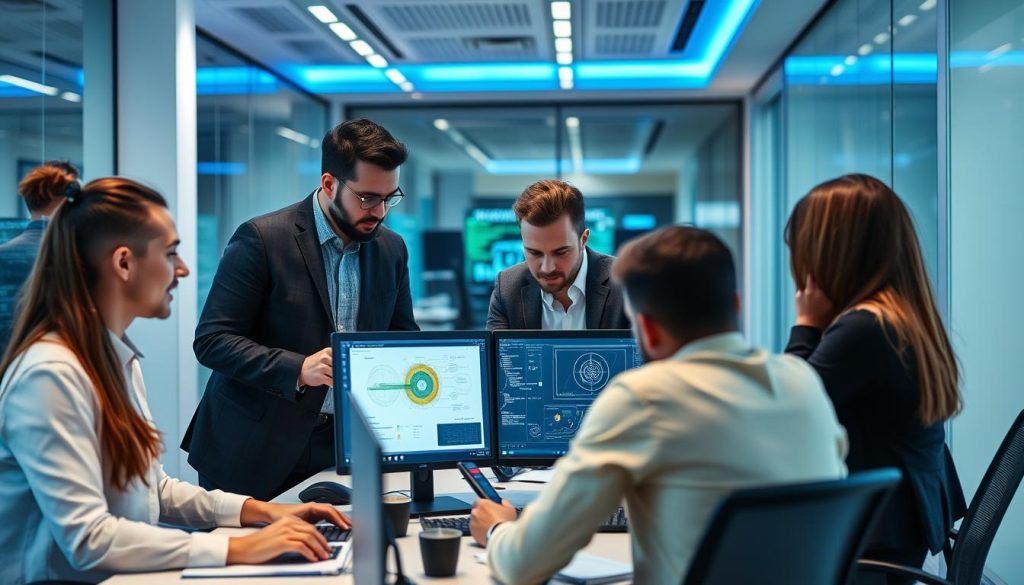 Opsio DevSecOps Berater arbeiten gemeinsam an einer Sicherheitsstrategie