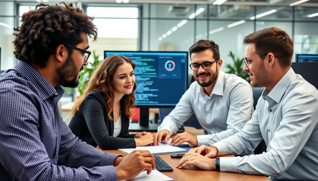 Opsio DevSecOps Beratungsteam arbeitet mit Kunden zusammen