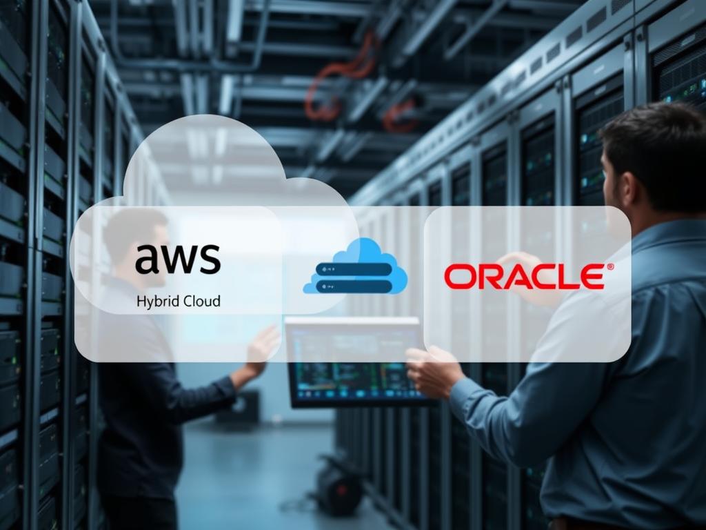 Technical team implementing hybrid cloud solution with AWS and Oracle components Technical team implementing hybrid cloud solution with AWS and Oracle components