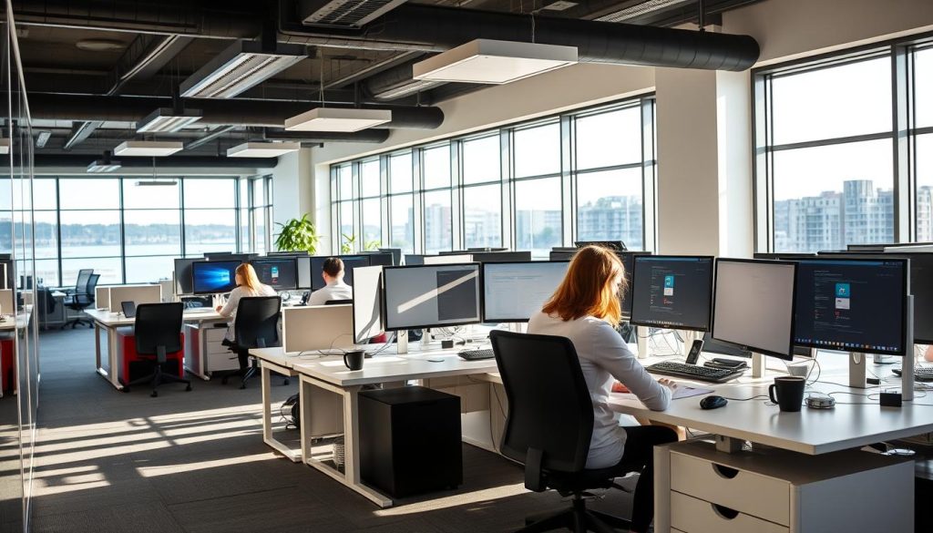 Opsios moderna kontor i Inre Hamn, Karlstad med IT-specialister i arbetsmiljö Opsios moderna kontor i Inre Hamn, Karlstad med IT-specialister i arbetsmiljö