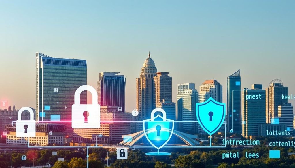Bangalore skyline with digital overlay representing cybersecurity in India's technology capital Bangalore skyline with digital overlay representing cybersecurity in India's technology capital