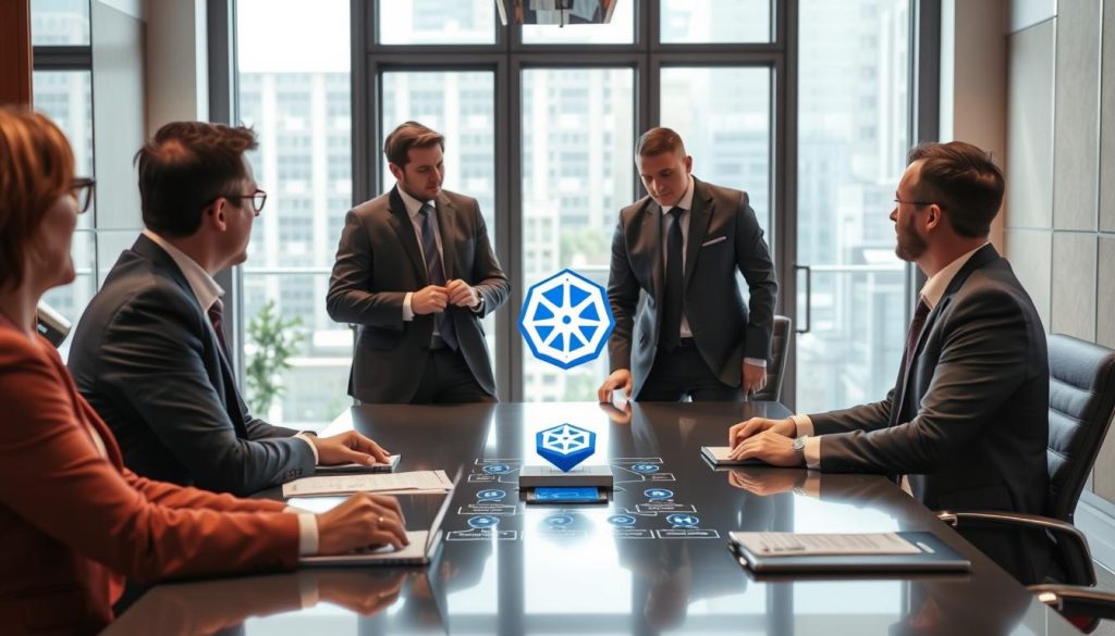 Beslutsfattare som diskuterar val av Kubernetes-plattform