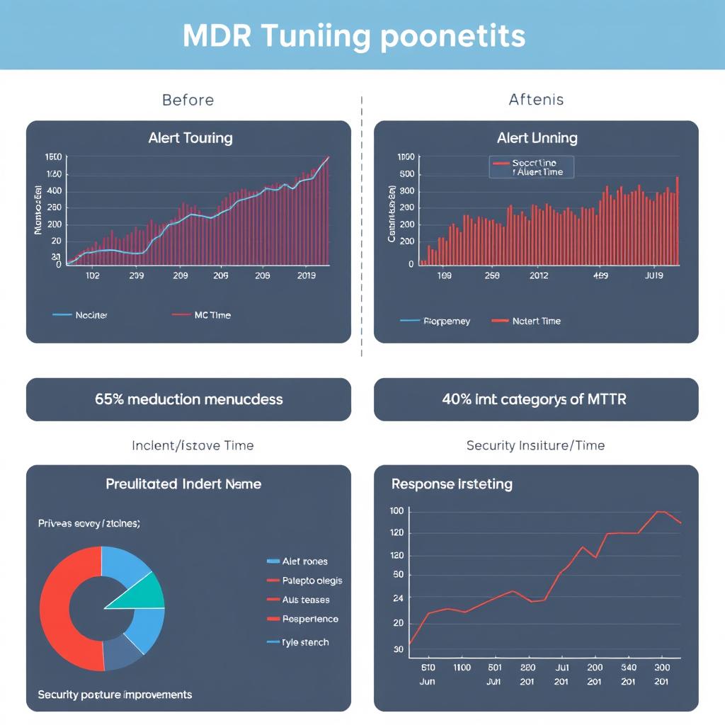 Dashboard showing MDR tuning results with reduced alert noise and improved response times Dashboard showing MDR tuning results with reduced alert noise and improved response times