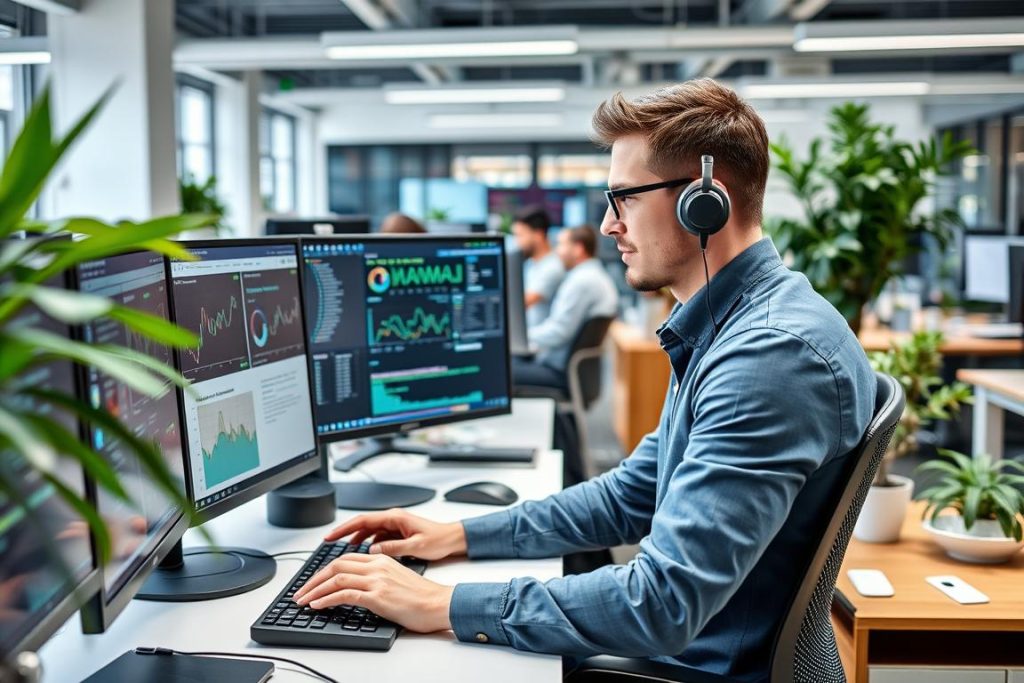 IT-specialist som arbetar med AIOps för noise reduction