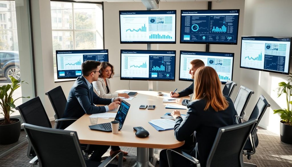 IT-team som arbetar med AIOps-plattform i modern kontorsmiljö