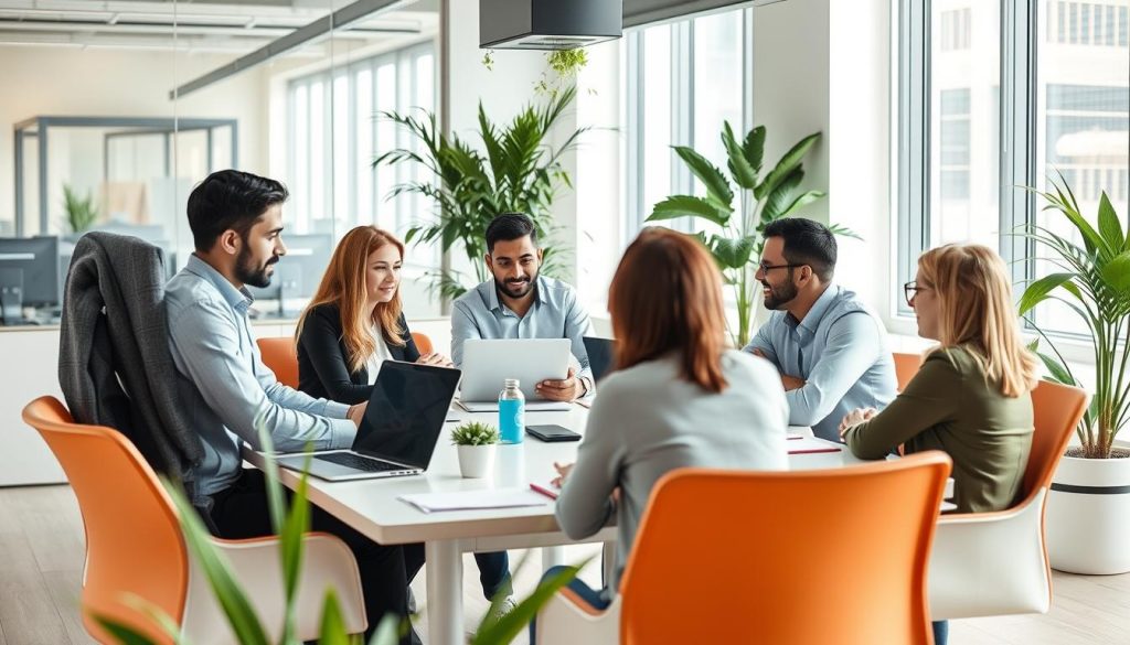 IT-team som diskuterar AIOps-strategi i modern kontorsmiljö