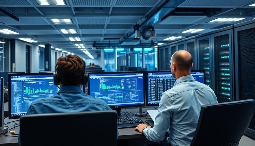 IT-team som övervakar Kubernetes control plane i ett modernt datacenter