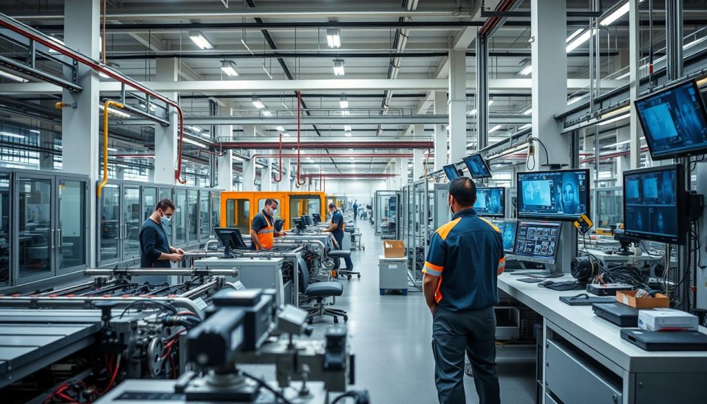 Industrial facility with integrated security monitoring showing the future of protected operations Industrial facility with integrated security monitoring showing the future of protected operations
