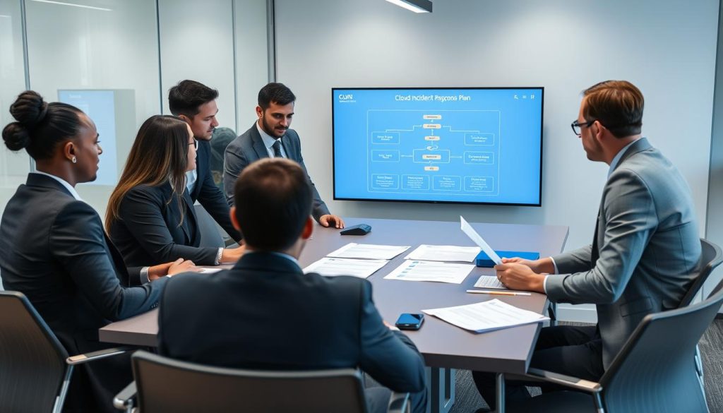 Team reviewing and updating cloud incident response plan documentation