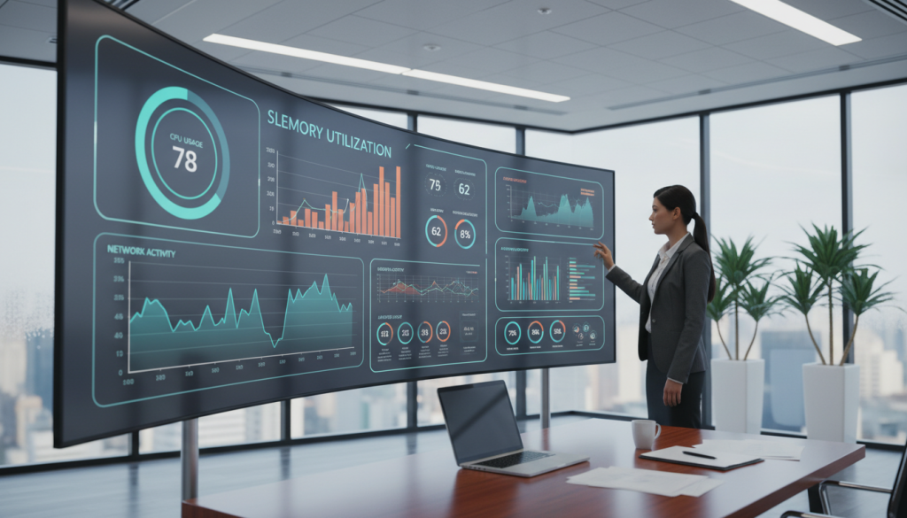 24/7 cloud monitoring dashboard showing performance metrics