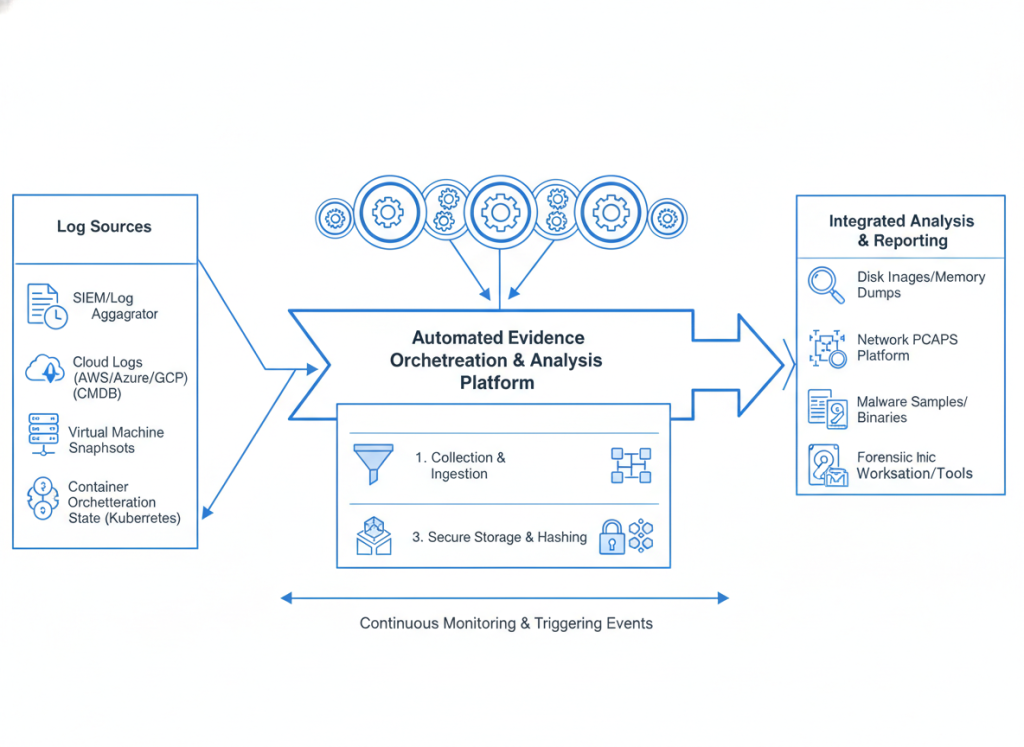 Automated evidence collection workflow showing system integration
