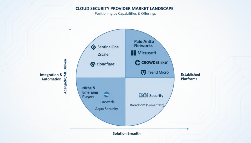 Cloud security provider market landscape showing positioning of major vendors