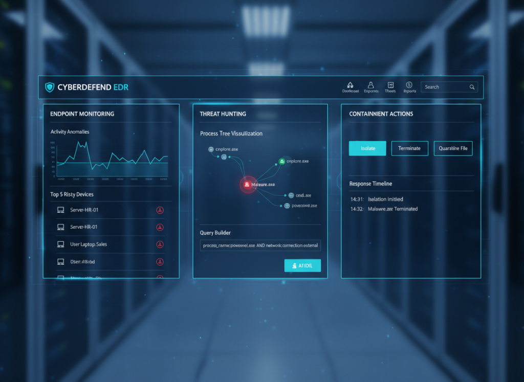 EDR solution showing endpoint threat detection and response capabilities