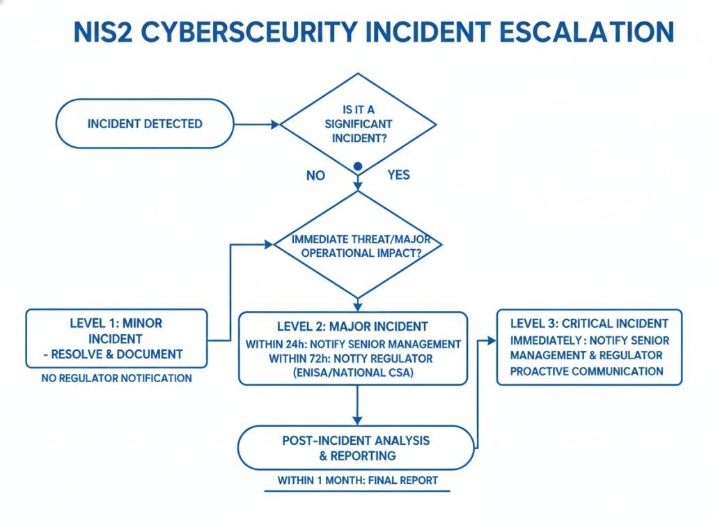 Escalation workflow showing notification timelines for NIS2