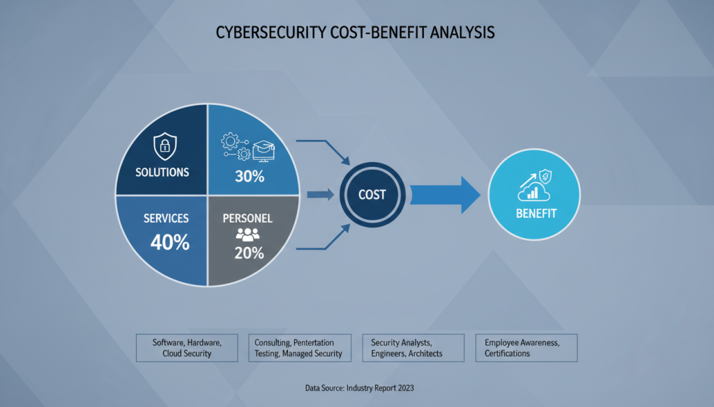 Graph showing cybersecurity costs breakdown including direct and indirect expenses