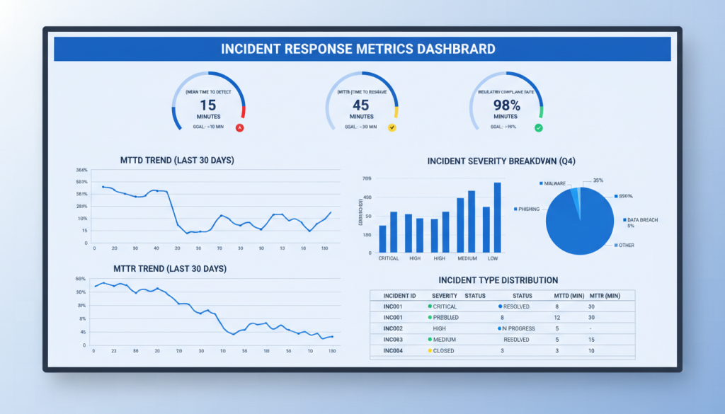 Incident response metrics dashboard showing key performance indicators