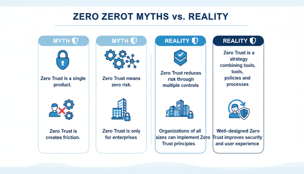 Infographic showing common zero trust misconceptions and realities