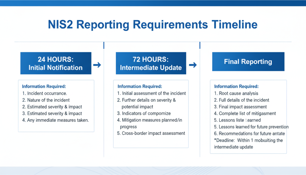 NIS2 reporting timeline showing key notification deadlines and requirements