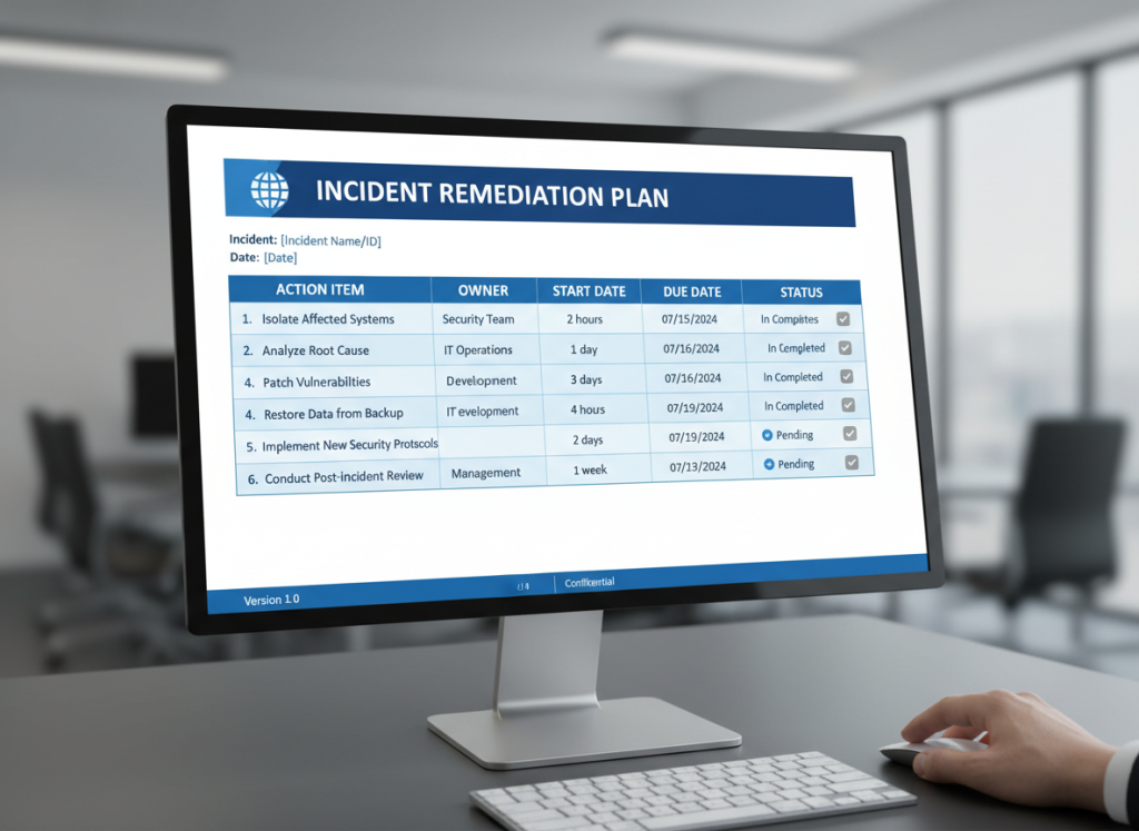 Remediation plan template with action items and timelines
