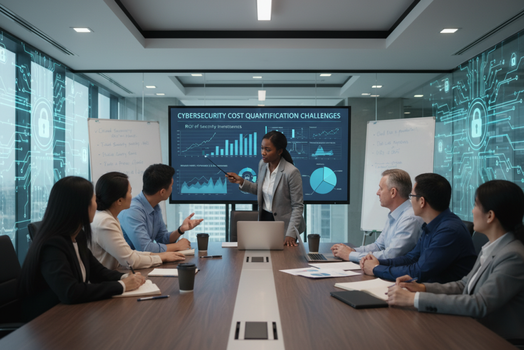 Security team discussing challenges in cybersecurity cost quantification